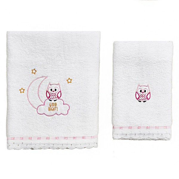Πετσέτες 24home - ΣΗΜΑΝΤΙΚΟ: Σε περίπτωση διαφοράς τιμής από το κατάστημα ισχύει παντα και μόνο η τιμή του καταστήματος Σετ Πετσέτες 2τμχ Μπεμπέ Βαμβακερές Owl Ροζ 56061 (Ύφασ