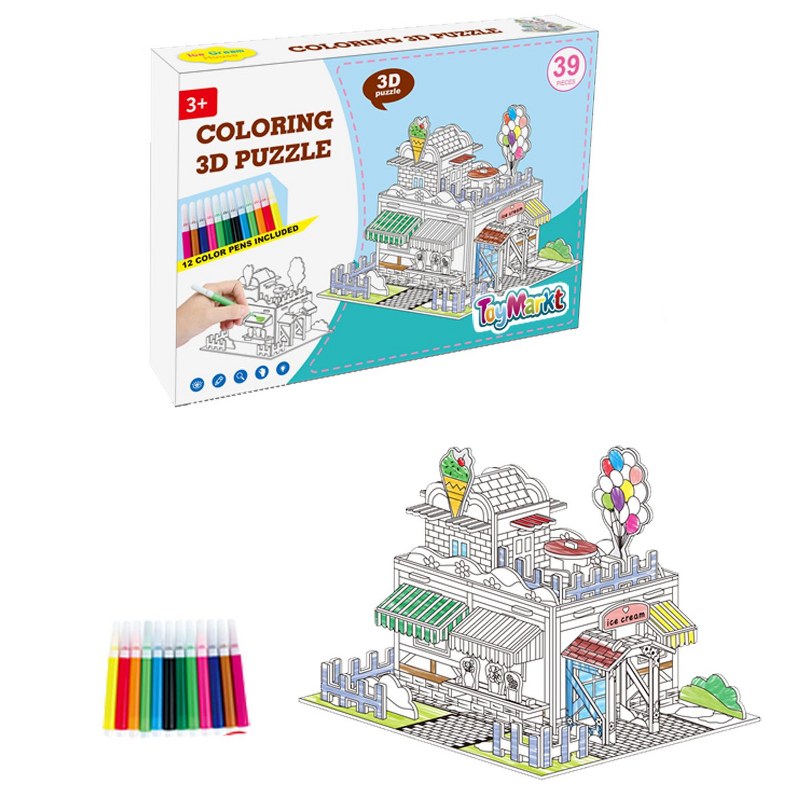 Toy Markt Παζλ Χρωματισμού 3D 39τμχ Παγωτατζίδικο Σε Κουτί 26x3x18εκ. Toy Markt 69-1711 - Toy Markt - 69-1711