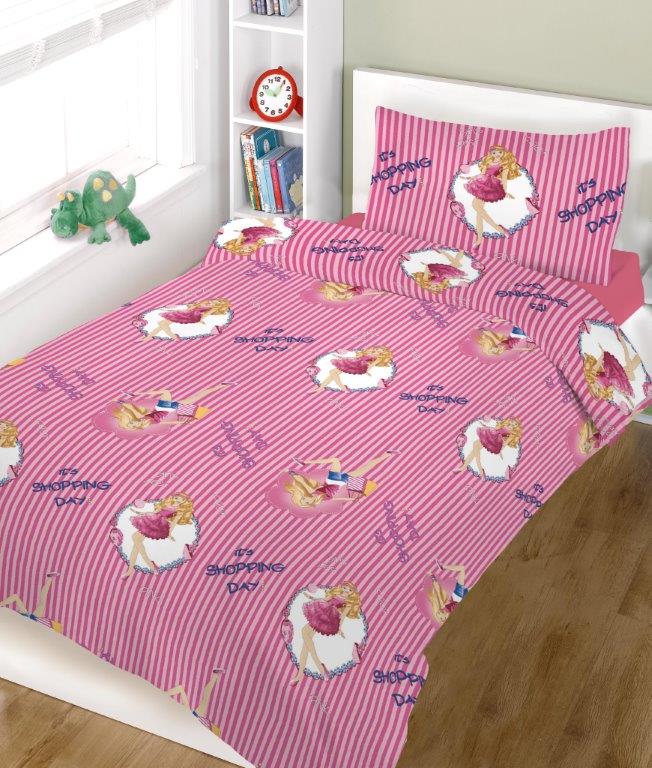 Σετ Σεντόνια Polycotton Μονά 160x240εκ. Εμπριμέ Shopping Girl 7001648-1 (Ύφασμα: 50%Cotton-50%Polyester, Χρώμα: Ροζ, Μέγεθος: Μονά) - KOMVOS HOME - 7001648-1