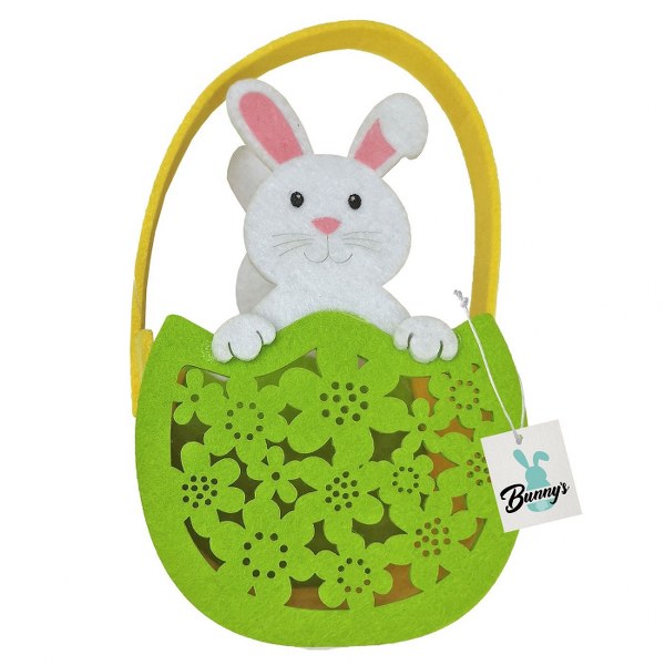 Καλάθι Τσόχινο Λαγός Σε Αυγό 10x8x19εκ. Bunny's 73-1978 (Σετ 6 Τεμάχια) (Ύφασμα: Τσόχα, Χρώμα: Κίτρινο ) - Bunny's - 73-1978