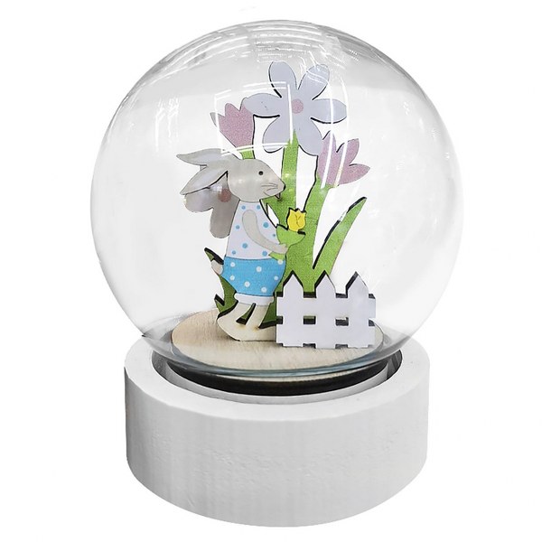 Πασχαλινή Γυάλινη Σφαίρα Λαγός Με Λουλούδια & Φως 8x12εκ. Bunny's 73-2077 (Υλικό: Γυαλί) - Bunny's - 73-2077