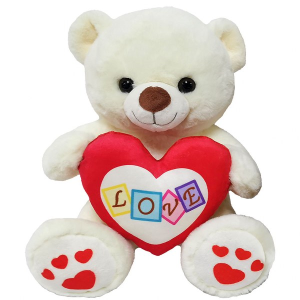 Toy Markt Αρκουδάκι Λούτρινο Λευκό Με Καρδιά Δίχρωμη 30εκ. Toy Markt 79-503 (Χρώμα: Λευκό) - Toy Markt - 79-503-white