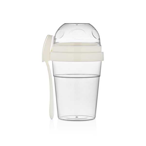 VELTIHOME Μπωλ-Δοχείο Φορητό 2 Θέσεων Γιαουρτιού/Σαλάτας/Φρούτων Με Κουτάλι Ιβουάρ 600ml & 200ml Veltihome Allset 46-80122 (Υλικό: Πλαστικό, Χρώμα: Ιβουάρ) - VELTIHOME - 46-80122-ivory