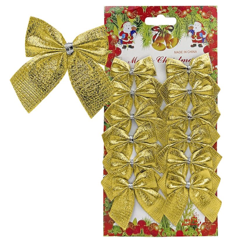 Χριστουγεννιάτικοι Φιόγκοι Σετ 12τμχ Γυαλιστεροί Gold 5