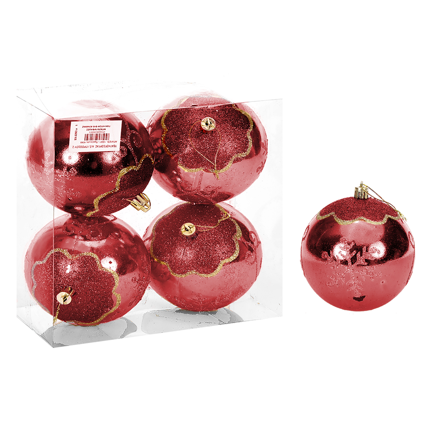 Σετ Μπάλες 4τμχ Νιφάδες Κόκκινες Δ10εκ. Xmas fest 93-22