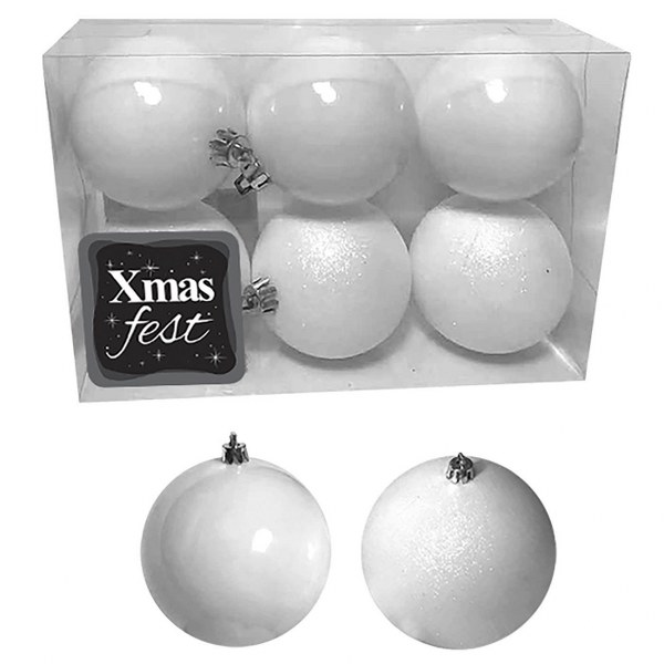 Xmas fest Σετ Μπάλες 6τμχ Λευκές Shiny-Glitter Δ7εκ. Xmas fest 93-2522 (Χρώμα: Λευκό) - Xmas fest - 93-2522