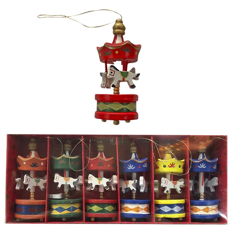 Χριστουγεννιάτικο Στολίδι Σετ 6τμχ Καρουζέλ Ξύλινο 9x21