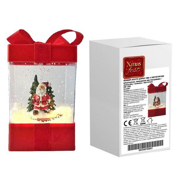Xmas fest Χριστουγεννιάτικο Φανάρι-Κουτί Led Άγιος Βασίλης-Χιόνι 13x13x21εκ. Xmas fest 93-3467 - Xmas fest - 93-3467
