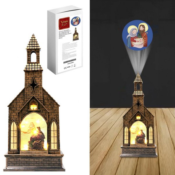 Φανάρι-Προτζέκτορας Εκκλησία Με Παράσταση 10Led Usb/Μπαταρίας 13x8x31εκ. Xmas fest 93-3514...