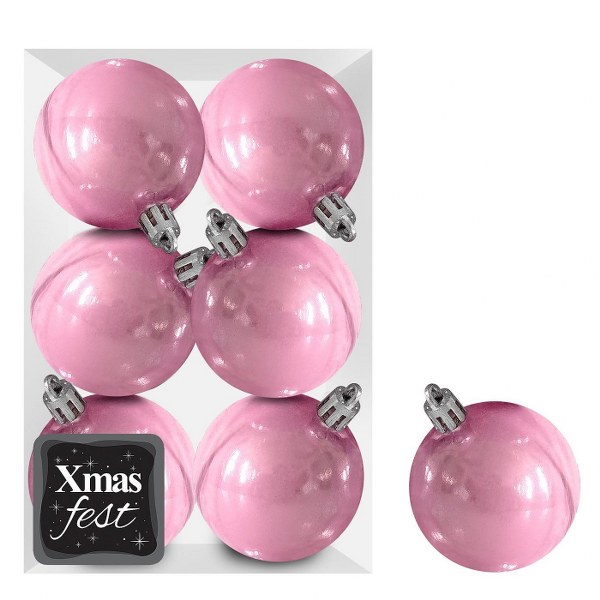 Σετ Μπάλες 6τμχ Περλέ Ροζ Δ8εκ. Xmas fest 93-3534 (Χρώμ