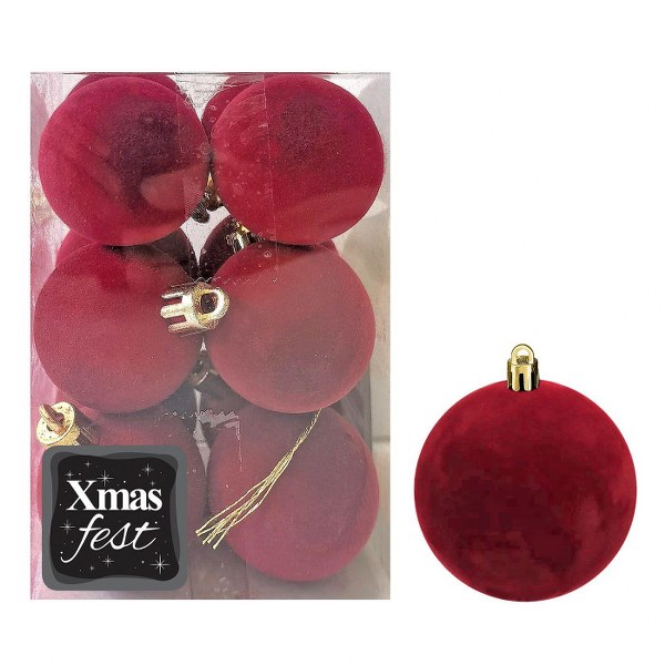 Xmas fest Σετ Μπάλες 12τμχ Βελούδινες Μπορντώ Δ4εκ. Xmas fest 93-3549 (Χρώμα: Μπορντώ ) - Xmas fest - 93-3549