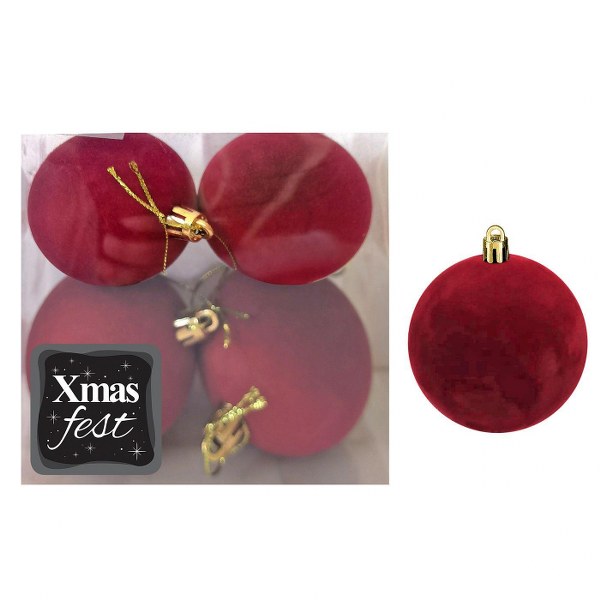 Σετ Μπάλες 4τμχ Βελούδινες Μπορντώ Δ10εκ. Xmas fest 93-