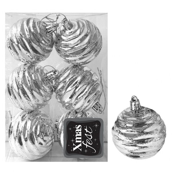 Xmas fest Σετ Μπάλες 6τμχ Σμιλεμένες Ασημί Δ6εκ. Xmas fest 93-3557 (Χρώμα: Ασημί ) - Xmas fest - 93-3557