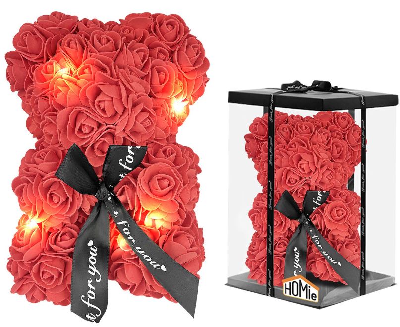 Homie Αρκουδάκι Από Τεχνητά Τριαντάφυλλα Με Φως 23εκ. Homie 22-3075 (Χρώμα: Κόκκινο) - Homie - 22-3075