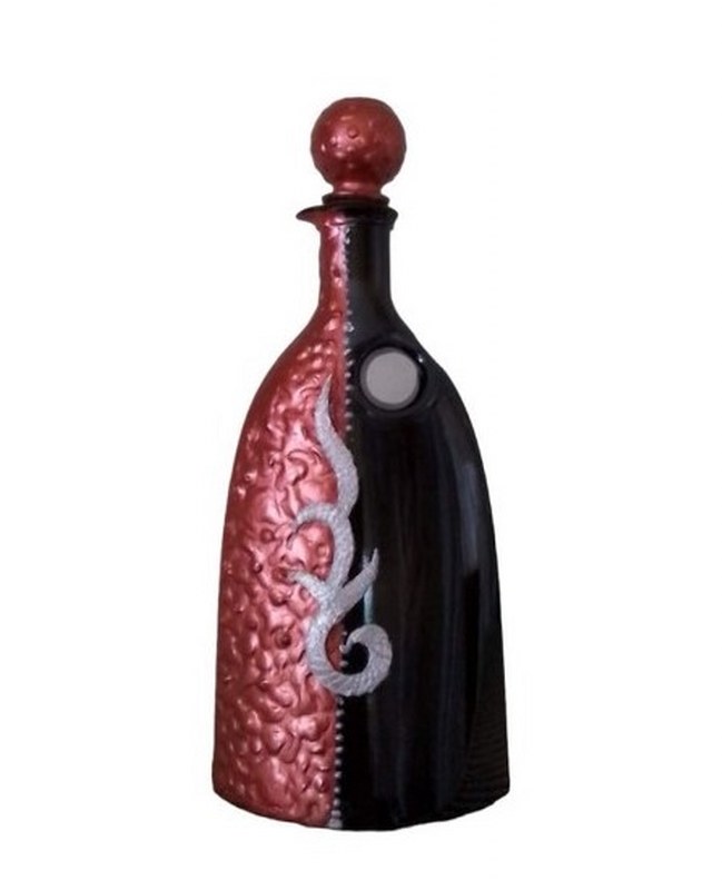 Διακοσμητικό Χειροποίητο Μπουκάλι Γυάλινο Μαύρο-Κεραμιδί-Ασημί 12x2x26εκ. 19958-9 (Υλικό: Γυαλί, Χρώμα: Μαύρο) - 24home.gr - 19958-9 186968