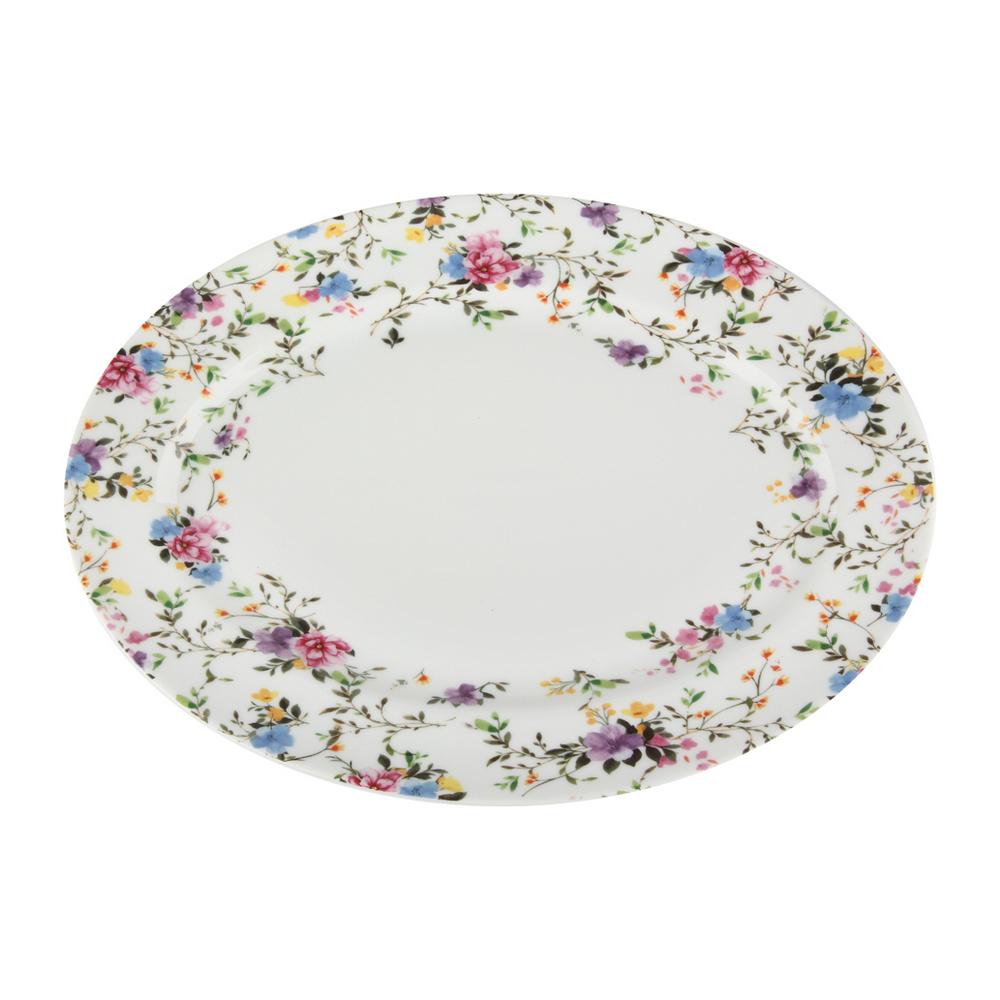 Διακοσμητικά και αξεσουαρ κουζίνας 24home - ΣΗΜΑΝΤΙΚΟ: Σε περίπτωση διαφοράς τιμής από το κατάστημα ισχύει παντα και μόνο η τιμή του καταστήματος Πιατέλα Σερβιρίσματος Οβάλ Πορσελάνης Λευκό Με Λουλούδι