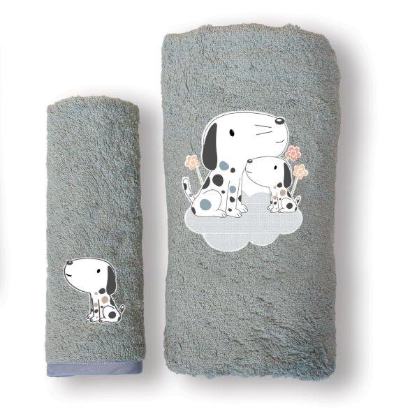 Σετ Πετσέτες Bebe 2τμχ Βαμβακερές Puppy Silver SBaby (Ύφασμα: Βαμβάκι 100%, Χρώμα: Γκρι) – SBaby – 5206864072152