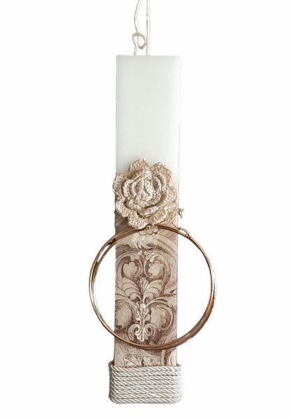 Λαμπάδα Χειροποίητη Πλακέ Λευκή Με Decoupage & Σκουλαρίκια Κρίκους Χρυσό 2,7x1,2x25εκ. 24-766 - 24home.gr - 24-766
