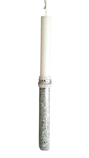 Λαμπάδα Αρωματική Χειροποίητη & Βάση Γυάλινη Με Ασημί Κρυσταλλάκια 2,5×29εκ. 24-792 (Υλικό: Γυαλί, Χρώμα: Ασημί ) – 24home.gr – 24-792