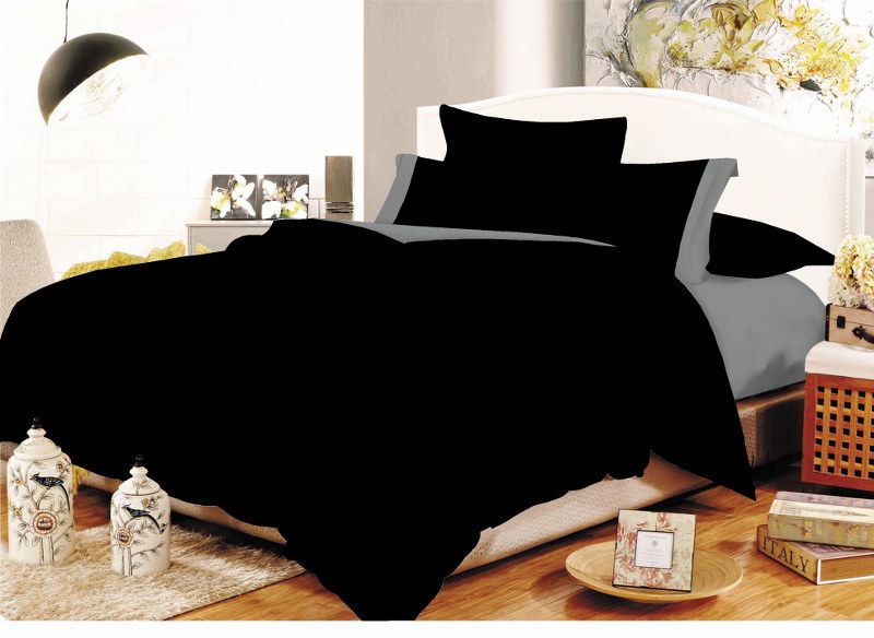 Σετ Σεντόνια Μονά 160x240εκ. Με Φάσα Black-Grey (Τύπος κατωσέντονου: Χωρίς Λάστιχο, Ύφασμα: 50%Cotton-50%Polyester, Χρώμα: Μαύρο, Μέγεθος: Μονά) - KOMVOS HOME - 7000009-1