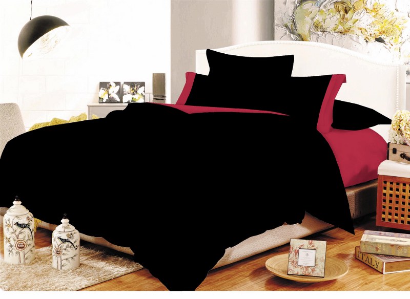 Σετ Σεντόνια Διπλά 200x240εκ. Με Φάσα Black-Red (Τύπος κατωσέντονου: Χωρίς Λάστιχο, Ύφασμα: 50%Cotton-50%Polyester, Χρώμα: Μαύρο, Μέγεθος: Διπλά) - KOMVOS HOME - 7001105-16