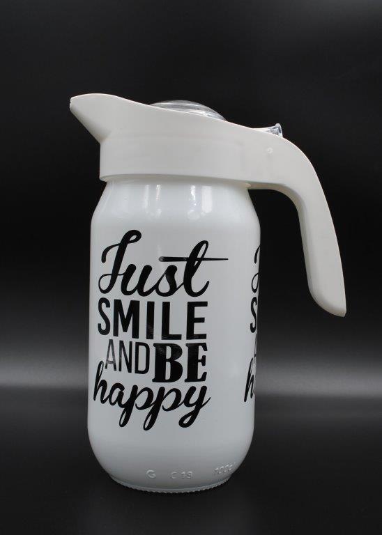 Κανάτα Γυάλινη 1000ml Just Smile Veltihome 21-11128 White (Υλικό: Γυαλί, Χρώμα: Λευκό) - VELTIHOME - 21-11128-white