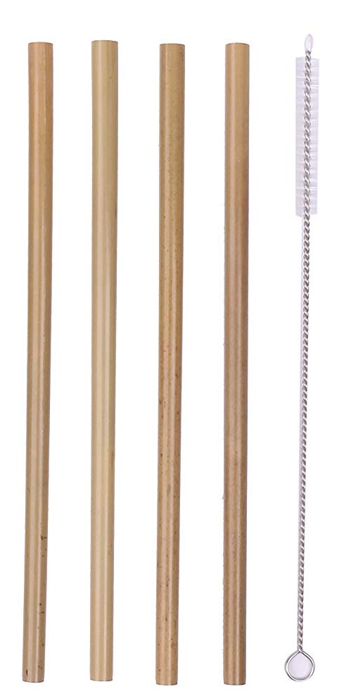 VELTIHOME Σετ 4τμχ Καλαμάκια Bamboo Ίσια 20εκ. Με Βουρτσάκι Καθαρισμού Veltihome 31400 (Υλικό: Bamboo) - VELTIHOME - 31400