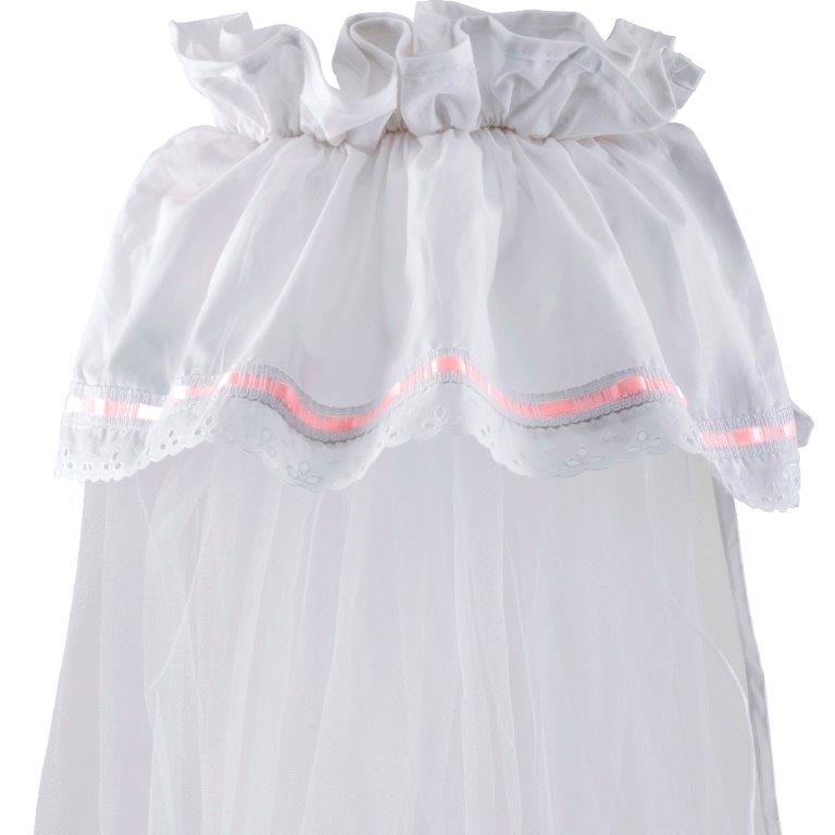 Κουνουπιέρα Κρεβατιού Nylon-Βαμβακερή 180x540εκ. Δαντέλα Pink (Ύφασμα: Βαμβάκι 100%, Υλικό: Nylon, Χρώμα: Λευκό) - Ο Κόσμος του Μωρού - 5205626803010