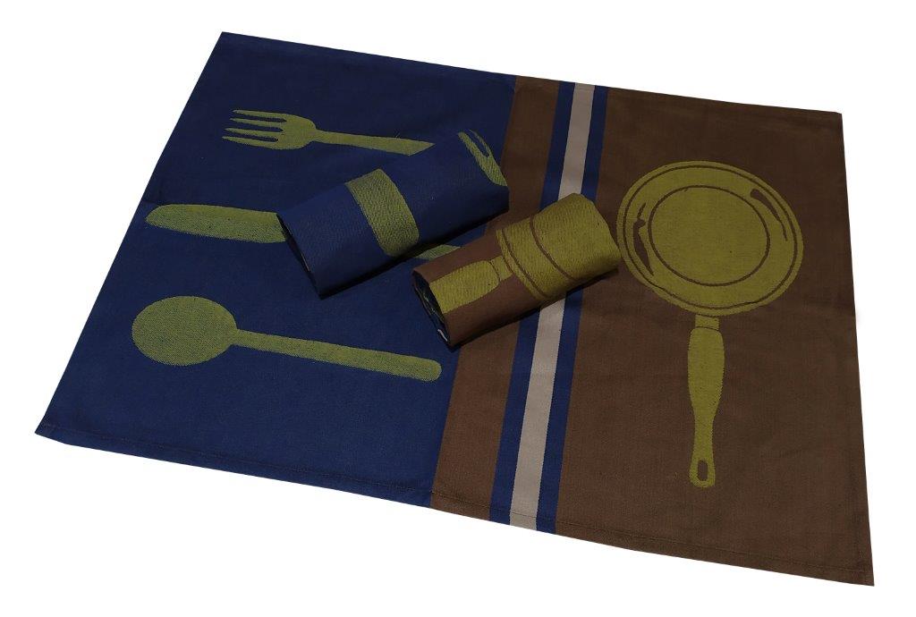 KOMVOS HOME Σετ Ποτηρόπανα 3τμχ Πικέ 50x70εκ. Kitchen Cutlery Brown-Dark Blue (Ύφασμα: Βαμβάκι 100%, Χρώμα: Μπλε) - KOMVOS HOME - 7008678-1