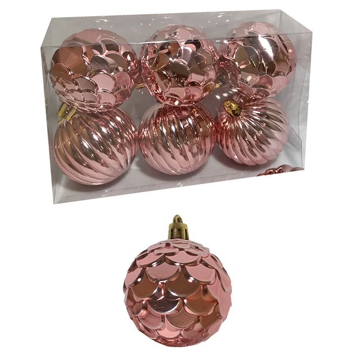 Xmas fest Σετ Μπάλες 6τμχ Ανάγλυφες Salmon Δ6εκ. Xmas fest 93-2753 (Χρώμα: Σομόν) - Xmas fest - 93-2753-salmon