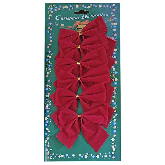 Χριστουγεννιάτικοι Φιόγκοι Σετ 6τμχ Βελουτέ Red 8εκ. Xm