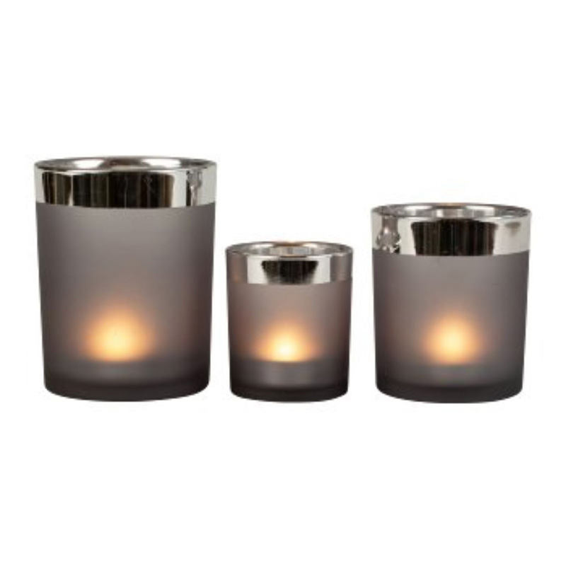 Διακοσμητικά Επιτραπέζια 24home - ΣΗΜΑΝΤΙΚΟ: Σε περίπτωση διαφοράς τιμής από το κατάστημα ισχύει παντα και μόνο η τιμή του καταστήματος Κηροπήγιο Σετ 3τμχ Γυάλινο Γκρι-Ασημί Royal Art 10x13εκ