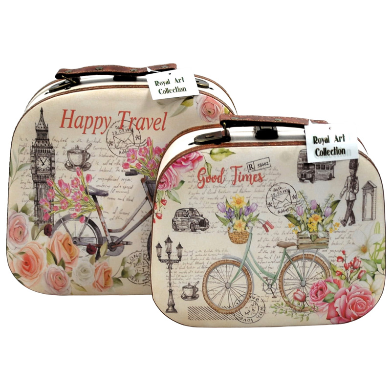 Βαλιτσάκι-Κουτί Σετ 2τμχ Ξύλινο Ποδήλατο Μπεζ 26x10,8x2