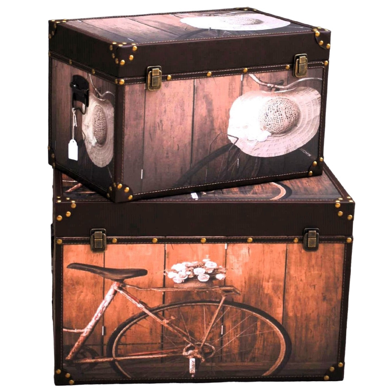 Royal Art Collection Μπαούλο Σετ 2τμχ Ξύλινο Ποδήλατο-Καπέλο Καφέ 60x39x39εκ.-50x32x32εκ. Royal Art INX4/4442A (Υλικό: Ξύλο, Χρώμα: Καφέ) - Royal Art Collection - INX4/4442A