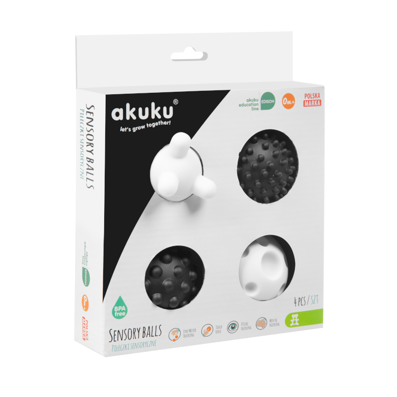 akuku Σετ 4τμχ Ασπρόμαυρα Μπαλάκια Αφής-Sensory Balls akuku A0469 - akuku - A0469