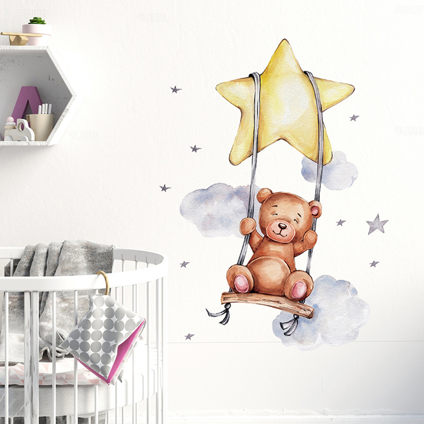 Sipo Αυτοκόλλητα Τοίχου Bear On Swing 60x67εκ. Sipo SIP-WS63034 - Sipo - SIP-WS63034