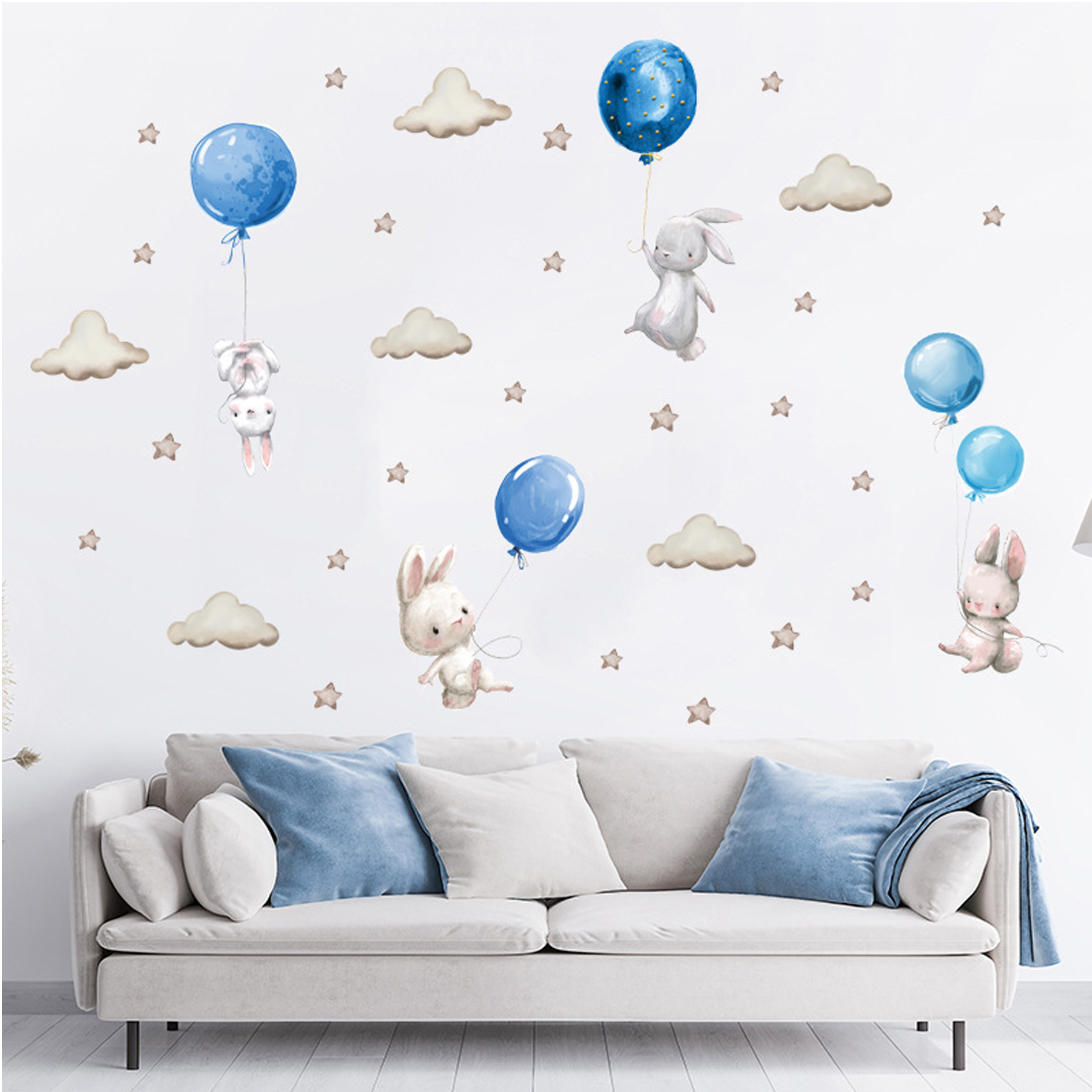 Sipo Αυτοκόλλητα Τοίχου Bunny Balloons Blue 76x115εκ. Sipo SIP-WS63027 - Sipo - SIP-WS63027