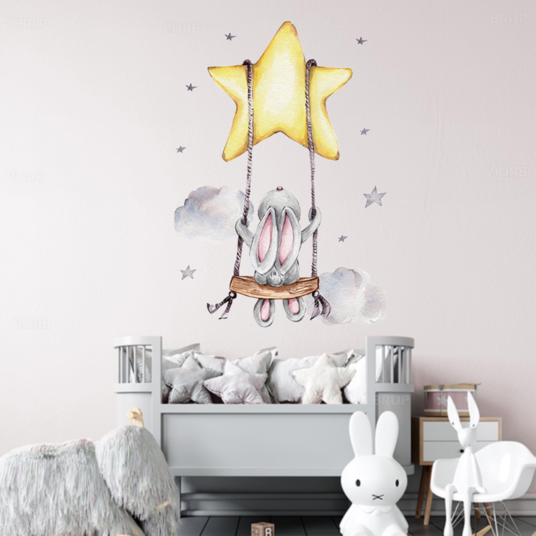 Sipo Αυτοκόλλητα Τοίχου Bunny On Swing 70x49εκ. Sipo SIP-WS63025 - Sipo - SIP-WS63025