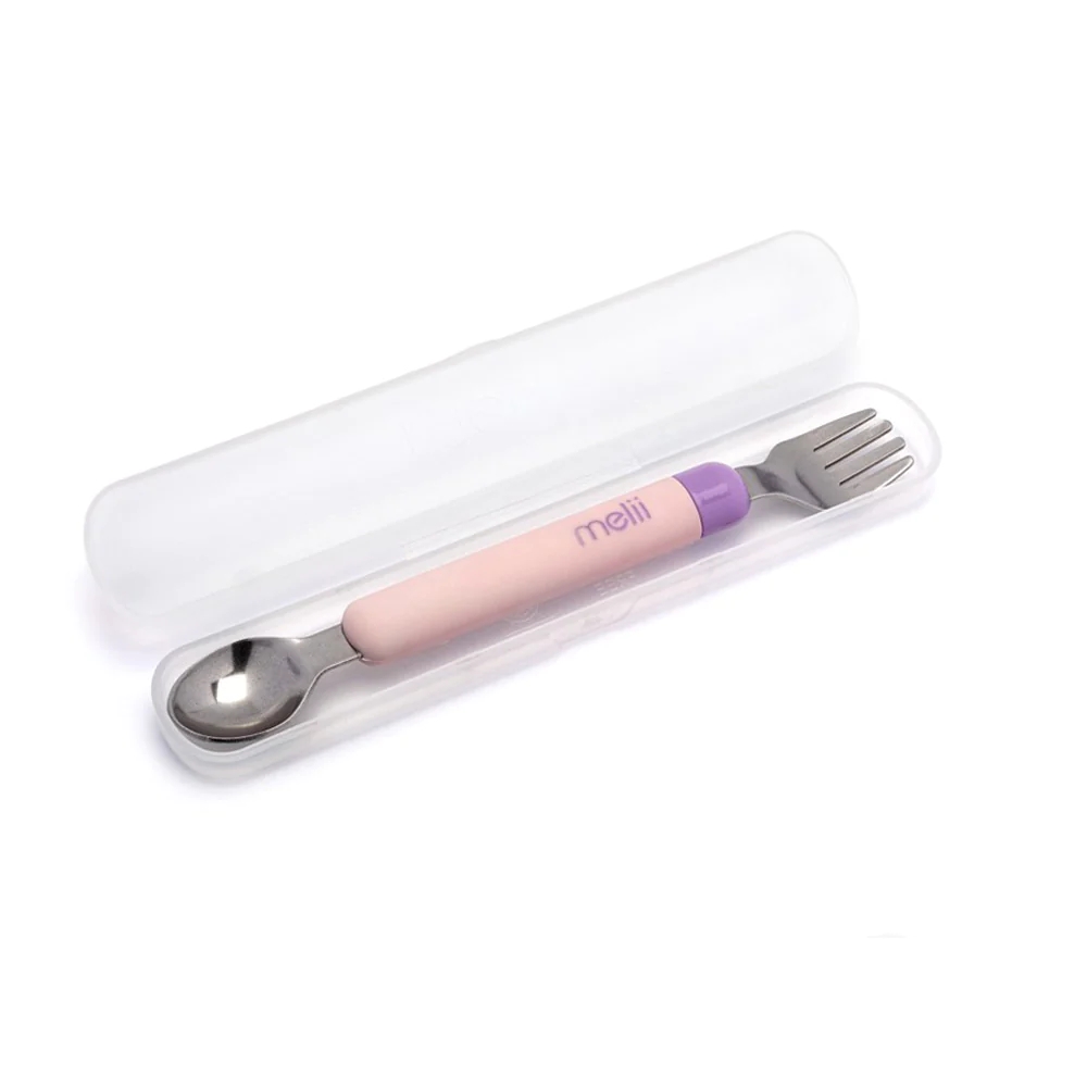 Melii Σετ Κουτάλι & Πιρούνι Σε Θήκη Ανοξείδωτο Spork On the Go Pink-Purple Melii MEL11100 (Υλικό: Ανοξείδωτο, Χρώμα: Ροζ) - Melii - MEL11100
