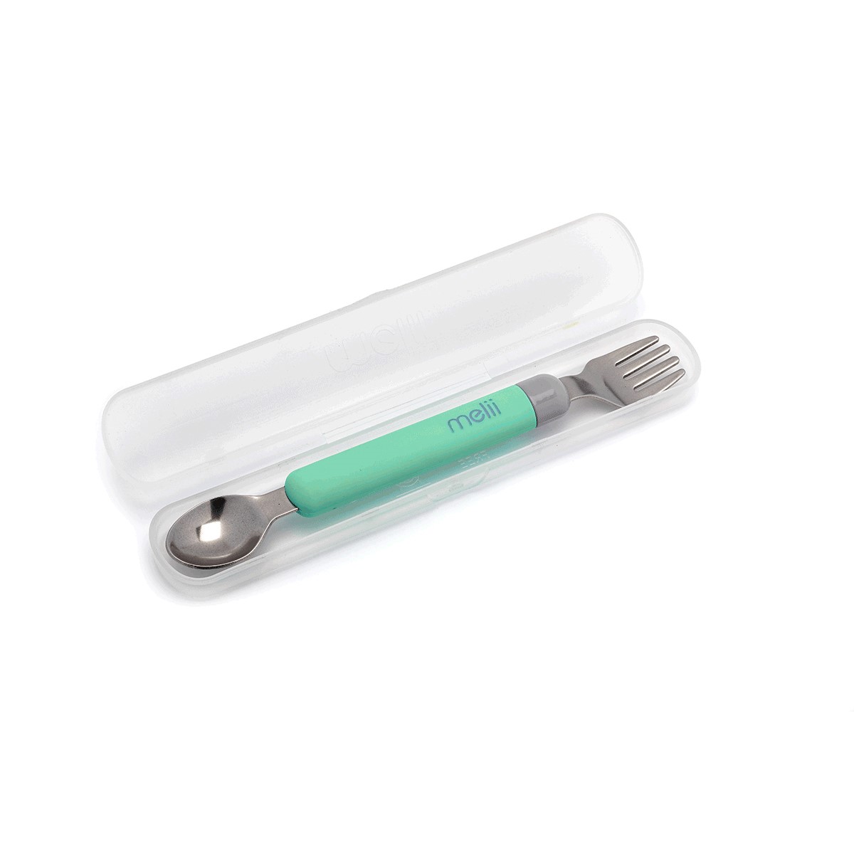 Melii Σετ Κουτάλι & Πιρούνι Σε Θήκη Ανοξείδωτο Spork On the Go Mint-Grey Melii MEL11250 (Υλικό: Ανοξείδωτο, Χρώμα: Γκρι) - Melii - MEL11250