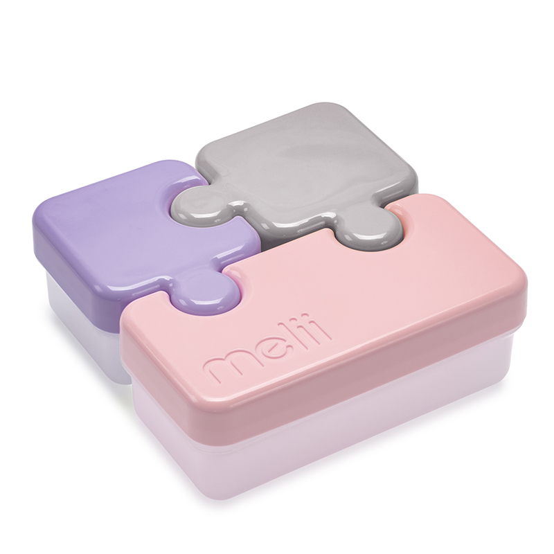 Melii Φαγητοδοχείο Πλαστικό Με 3 Δοχεία Puzzle Purple-Grey-Pink Melli MEL15200 (Υλικό: Πλαστικό, Χρώμα: Ροζ) - Melii - MEL15200