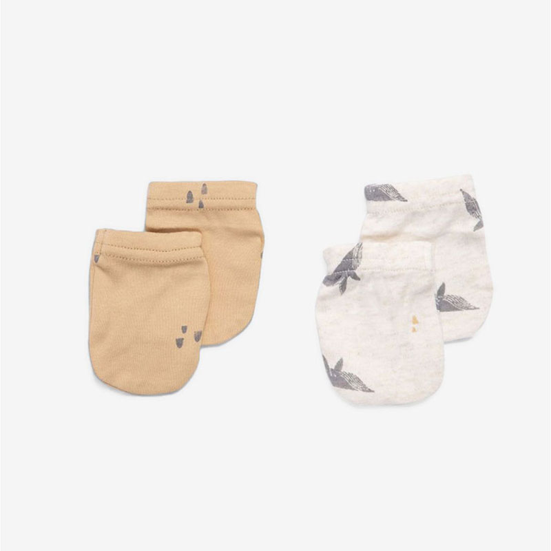 Σετ 2 Ζεύγη Γαντάκια Βαμβακερά Νεογέννητου Whale/Ocher Minene 22130005550OS (Ύφασμα: Βαμβάκι 100%, Χρώμα: Εκρού ) - Minene - 22130005550OS