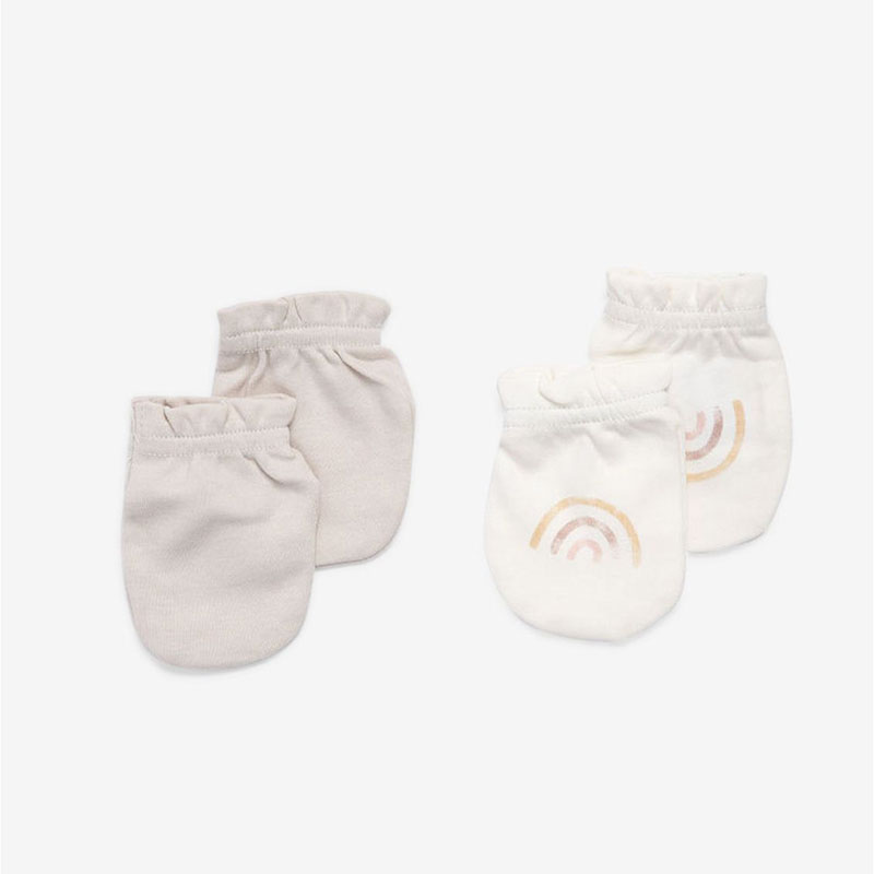 Minene Σετ 2 Ζεύγη Γαντάκια Βαμβακερά Νεογέννητου Rainbow/Cream Minene 22130005160OS (Ύφασμα: Βαμβάκι 100%, Χρώμα: Εκρού ) - Minene - 22130005160OS