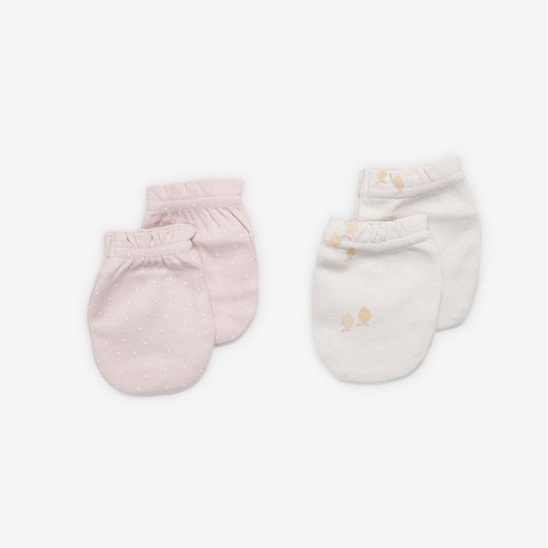 Σετ 2 Ζεύγη Γαντάκια Βαμβακερά Νεογέννητου Pink/Lemon Minene 22130005060OS (Ύφασμα: Βαμβάκι 100%, Χρώμα: Ροζ) - Minene - 22130005060OS