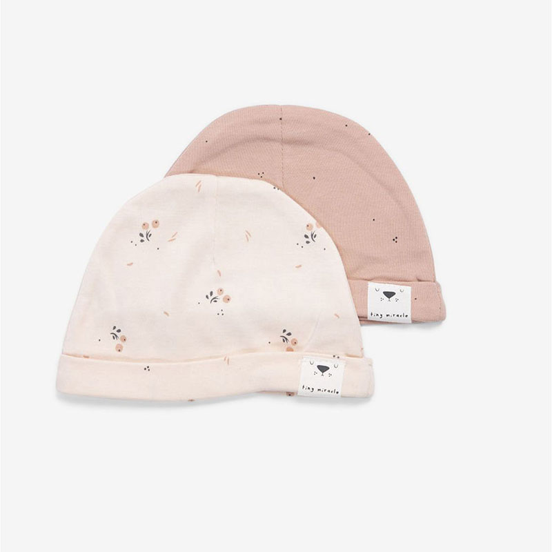 Minene Σετ 2τμχ Σκουφάκι Βαμβακερό 0-3 Μηνών Newborn Hats Printed Olive Pink Minene 221300048300M (Ύφασμα: Βαμβάκι 100%, Χρώμα: Ροζ) - Minene - 221300048300M