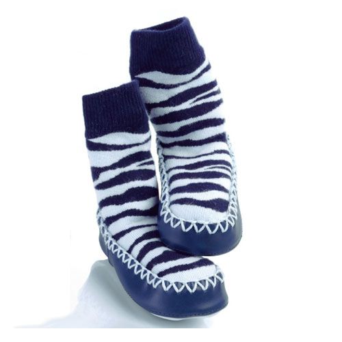 Sock ons Καλτσοπαντόφλες Βαμβακερές 18-24 Μηνών Mocc ons Blue Zebra Sock Ons MO18 (Ύφασμα: Βαμβάκι 100%, Χρώμα: Λευκό, Μέγεθος: 18-24 Μηνών) - Sock ons - MO18-ZEBRA