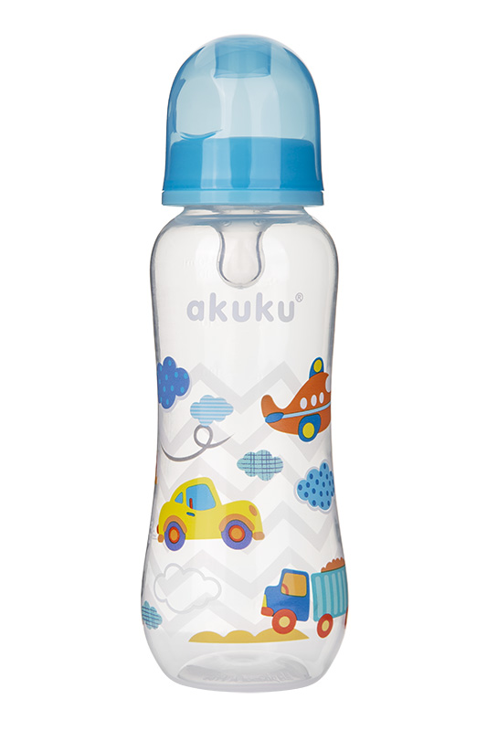 akuku Μπιμπερό Με Θηλή Σιλικόνης 250ml Blue Car akuku A0105 (Υλικό: Σιλικόνη, Χρώμα: Μπλε) - akuku - A0105