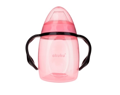 akuku Εκπαιδευτικό Ποτηράκι Με Χερούλια Ροζ 280ml akuku A0429 (Υλικό: Σιλικόνη, Χρώμα: Ροζ) - akuku - A0429