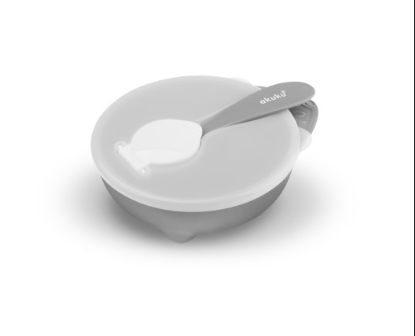 akuku Σετ 2τμχ Μπωλ Με Καπάκι Και Κουταλάκι Πλαστικό Γκρι-Λευκό akuku A0425 (Υλικό: Πλαστικό, Χρώμα: Λευκό) - akuku - A0425