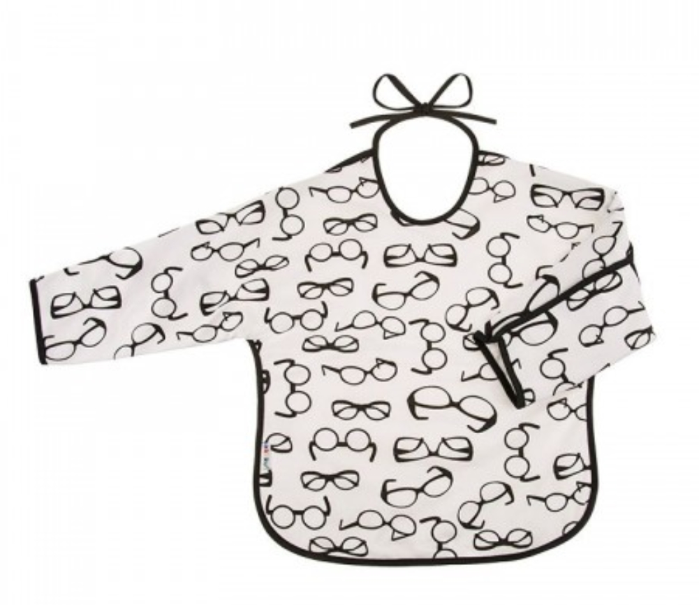 akuku Σαλιάρα Αδιάβροχη Βαμβακερή Με Δέσιμο Και Μανίκι Γυαλιά akuku A1744 (Ύφασμα: Βαμβάκι 100%, Χρώμα: Λευκό) - akuku - A1744